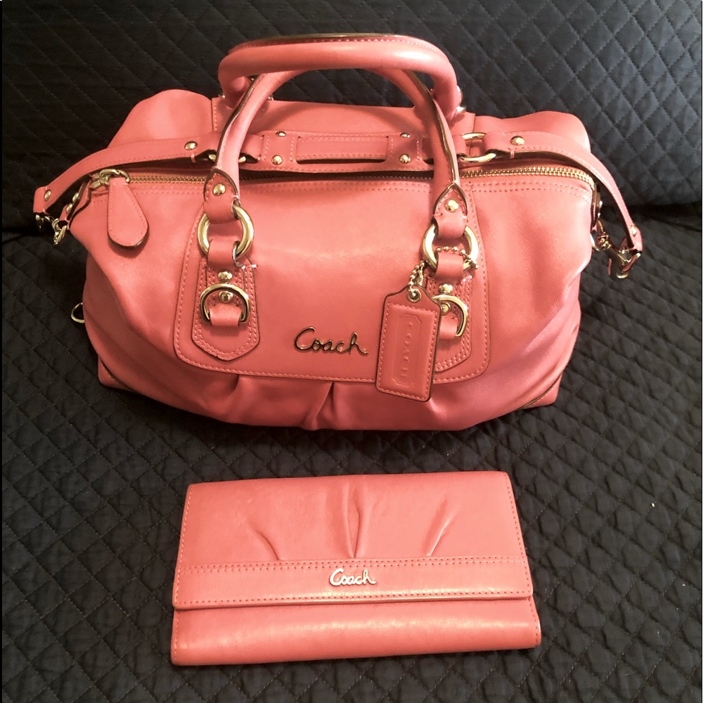 Coach Sabrina Madison Salmon Satchel Bag with Strap and Matching Wallet